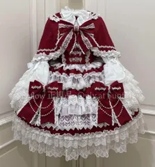 【新品未使用】【十字心結】ゴスロリ?ロリータドレスフリル付き ロリィタドレス 赤と白 CJS1212P128