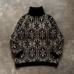 90年代 90s OLD GAP オールドギャップ ノルディック柄 タートルネック ウールニット 白ホワイト 黒 ブラック