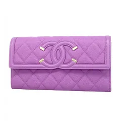 シャネル(Chanel) シャネル 長財布 CCフィリグリー キャビアスキン パープル シャンパンレディース