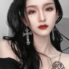 s2 大型クロス ピアス シルバー｜アンティークデザイン オルチャン 韓国風 アクセサリー