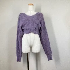 【CHICO】ニット セーター シャギーMIXクロスニット　紫　パープル　F　シャギーニット トップス 短丈 デコルテ 肌魅せ Y2K バレエコア