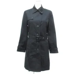 コムサイズム COMME CA ISM トレンチコート スプリングコート ロング丈 シングルボタン ベルト付き L 黒 ブラック /FF1