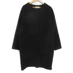 ナノユニバース nano universe ノーカラーコート ロング丈 シングルボタン F 黒 ブラック /FF3