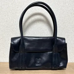 HIROFU ヒロフ ハンドバッグ レザー ネイビー  Hロゴ 型押し レディース バッグ 自立 高級感 上品 通勤 仕事