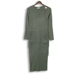 AZUL by moussy アズール マウジー 秋冬 ショルダースリット★ 長袖 ロング ニット ワンピース Sz.S レディース 緑カーキ