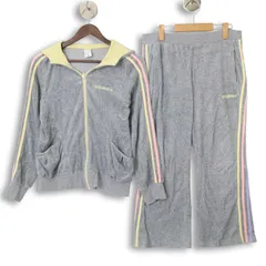 adidas NEO アディダス ネオ ロゴ刺繍★ ストレッチ ベロア★ セットアップ ジャケット パンツ Sz.S/M レディース グレー