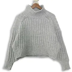 H&M エイチ＆エム 秋冬 ウール混★ ハイネック クロップド リブ ニット セーター Sz.L レディース グレー