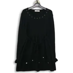 GALLERY VISCONTI ギャラリービスコンティ 花 フラワー パール使い★ ストレッチ ニット ワンピース Sz.2 レディース 黒