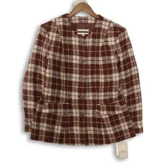 【新品 未使用】 CRÈCHE クレッシュ 秋冬 ウール★ ツイード ネップ チェック柄 ノーカラー ジャケット Sz.15BR レディース