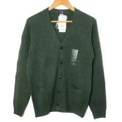 ユニクロ UNIQLO タグ付き 18AW プレミアムラムウールVネックカーディガン ニット 長袖 厚手 S 緑 グリーン /X