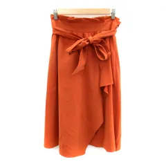 クイーンズコート QUEENS COURT フレアスカート ロング丈 無地 リボンベルト付き 2 オレンジ /SY15 ■MO