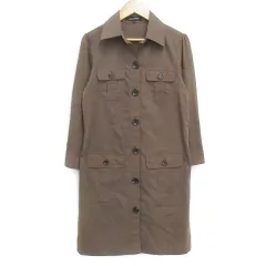 クイーンズコート QUEENS COURT シャツワンピース ひざ丈 長袖 スキッパーカラー 無地 2 カーキ /FF7
