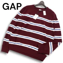【新品 未使用】 GAP ギャップ 秋冬 ウール★ ボーダー ニット セーター Sz.L　メンズ ボルドー