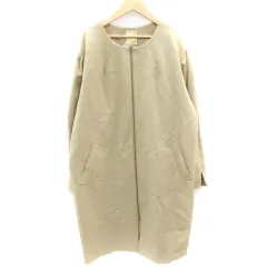 ビームスハート BEAMS HEART ノーカラーコート ロング丈 ジップアップ ベージュ /YM3