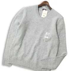 【新品 未使用】 UNIQLO ユニクロ 秋冬★ プレミアム ラム ウール100％ Vネック セーター ニット Sz.M メンズ 灰 グレー