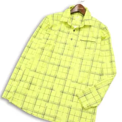 【美品】PUMA プーマ 秋冬 ストレッチ 裏起毛★ ドット チェック 長袖 ポロシャツ Sz.M メンズ 黄色 ゴルフにも