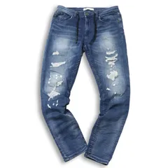 ZARA ザラ マン 現行タグ★ ダメージ&リペア加工 ストレッチ スウェット デニム スキニー パンツ ジーンズ Sz.32 メンズ