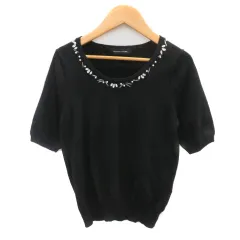 クイーンズコート QUEENS COURT ニット カットソー 半袖 パールビーズ ビーズ 2 黒 ブラック /YK34