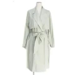 ナージー NERGY スプリングコート ロング丈 オープンカラー 前開き リボン付き M 黄緑 ライトグリーン /FF6