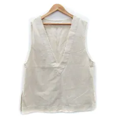 ディスコート Discoat ベスト ジレ ミドル丈 プルオーバー Vネック フリンジ 無地 スリット F オフホワイト /SY45