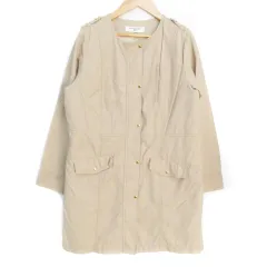 ナチュラルビューティーベーシック NATURAL BEAUTY BASIC ミリタリーコート ノーカラーコート ミドル丈 ライナー付き ジップアップ M ベージュ /FF2