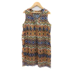 マカフィー MACPHEE トゥモローランド ノースリーブワンピース ミモレ丈 スリットネック ペチコート付き 総柄 38 M マルチカラー マスタード /YK5