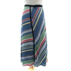 スローブ イエナ SLOBE IENA  ラップスカート フレアスカート マキシ丈 ロング丈 ダイアゴナルストライプ柄 ペチコート付き 38 M マルチカラー 紺 ネイビー 青 ブルー /SM7