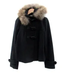 クミキョク 組曲 KUMIKYOKU コート スタンドカラー ショート丈 フード付き ファー ウール 2 チャコールグレー /HO18