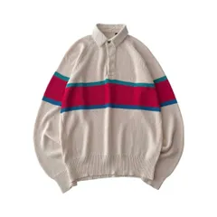 80s　90s　USA古着　デザインニット　レトロボーター　切替　隠しボタン