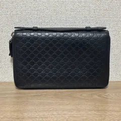 GUCCI グッチ マイクロシマ　449246 GG レザー トラベルケース 長財布　ブラック