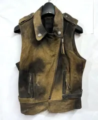 DIESEL｜ディーゼル ラムレザー スエード ヴィンテージ加工 ノースリーブ ライダースジャケット