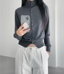 グレー チャコール ニット ボタン カーディガン FREE