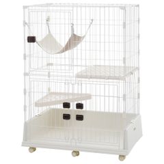 タンスのゲン ハピネコキャットケージ 2段ワイド ベージュ ※自動給餌器