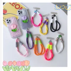 スマホハンドストラップ ストラップ 韓国 青 白 水色 ピンク 黒 黄色 虹色 赤紫 緑 推し活 カラフル