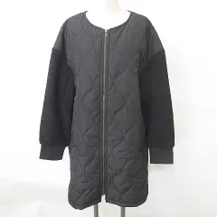 HK WORKS LONDON キルティングコート ノーカラー ジップアップ 丸首 切替 ロング丈 黒 ブラック LL