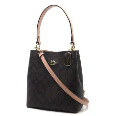 新品同様 コーチ COACH スモール タウン バケット バッグ 2WAY ショルダー シグネチャー 2312 ブラウン シェルピンク