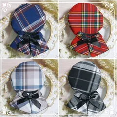 10cm〜12cmぬい服　【4色展開】クラシカルチェックケープ＋ベレー帽セット