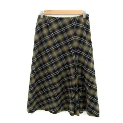 コムサ COMME CA フレアスカート ミモレ丈 チェック柄 7 茶 ブラウン /SY8 ■MO