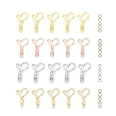 YFFSFDC キーホルダー金具 20個 回転カン付き ワンタッチキーホルダー カワイイ DIY用パーツ 手作り キーリング シルバー ゴールドなど4色 (ハート型キーホルダー1) 0
