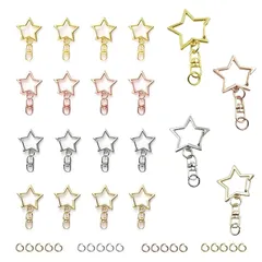 Mirhua キーホルダー金具 キーホルダーパーツ 20個 星 ナスカン 手芸用品 回転カン付き 取付簡単 ワンタッチキーホルダー 星の形 可愛い 素材 DIY用パーツ 手作り金具 星+8字ボタン キーリング シルバー ゴールドなど4色 1