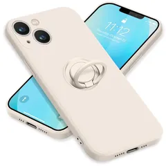 ZHUAZHULE ケース 用の iPhone13 アイフォン13 スマホケース リング付き シリコン スタンド機能 カバー 耐衝撃 レンズ保護 360°回転 車載ホルダー ストラップホール付き 滑り止め 指紋防止 薄型 （オフホワイト）