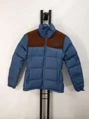 THE NORTH FACE ザノースフェイス ヌプシ ダウン スウェード ブラウン ブルー ダウン ジャケット xs