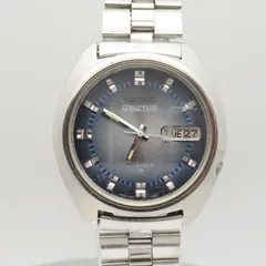 【稼働品】5アクタス セイコー メンズ腕時計 7019-7210 自動巻 21石 ブルー ブラック カットガラス デイデイト 純正ベルト レトロ ヴィンテージ 純正ベルト 第二精工舎製(亀戸)