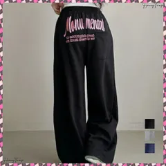 送料無料  バッグプリントワイドスエットパンツ韓国風 レディースワイドパンツ 裏起毛パンツ イージーパンツ 着やせボトムス ゆったり運動着 リラックスパンツ楽ちんロングパンツ 厚手あったかパンツ 着回しダンス練習着 ルーズボトムス秋冬