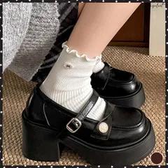  厚底ローファー レディース 太ヒール パンプス チャンキーヒール ボリュームソール 可愛い 疲れにくい 歩きやすい クラシック オルチャン 通勤通学 合皮厚底靴美脚 学院風シューズ メイド靴 お嬢様