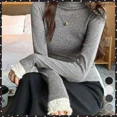  レースフリル付きハイネックリブニットソー きれいめドッキングニット大人可愛い 切替ニットトップスレディース シンプルニットお洒落 メロウフリルインナートップス長袖 タイトニット細見え 重ね着インナー秋冬 レイヤードトップス