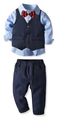 新品 [QOOLY?] 子供スーツ 男の子 フォーマル スーツ 紳士服 4点セット 長袖シャツ ベスト 蝶ネクタイ ロングズボン キッズコスチューム 子供 セットアップ 結婚式 卒業式 入学式 七五三 お宮参り ハロウィン クリスマス 140cm