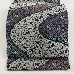 【美品】 袋帯 名品 振袖向き 桜 流水 箔 黒 六通 正絹 【中古】