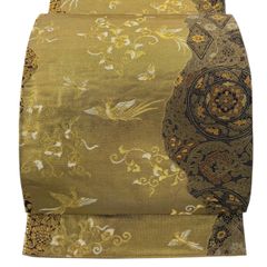 美品】 袋名古屋帯 優品 川島織物 落款 幾何学模様 花 灰紫 化繊