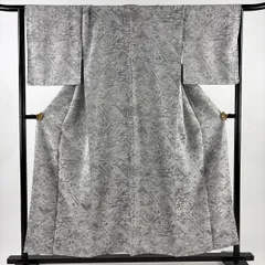 小紋 身丈153.5cm 裄丈66.5cm M 袷 紋意匠 鳥 草花 灰色 正絹 名品 【中古】